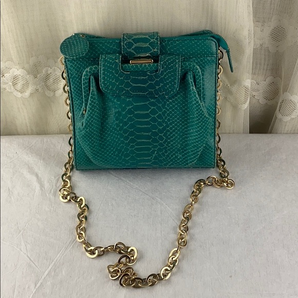 BCBGMaxAzria Handbags - BCBG Max Azria Runway Chain Teal Leather Purse